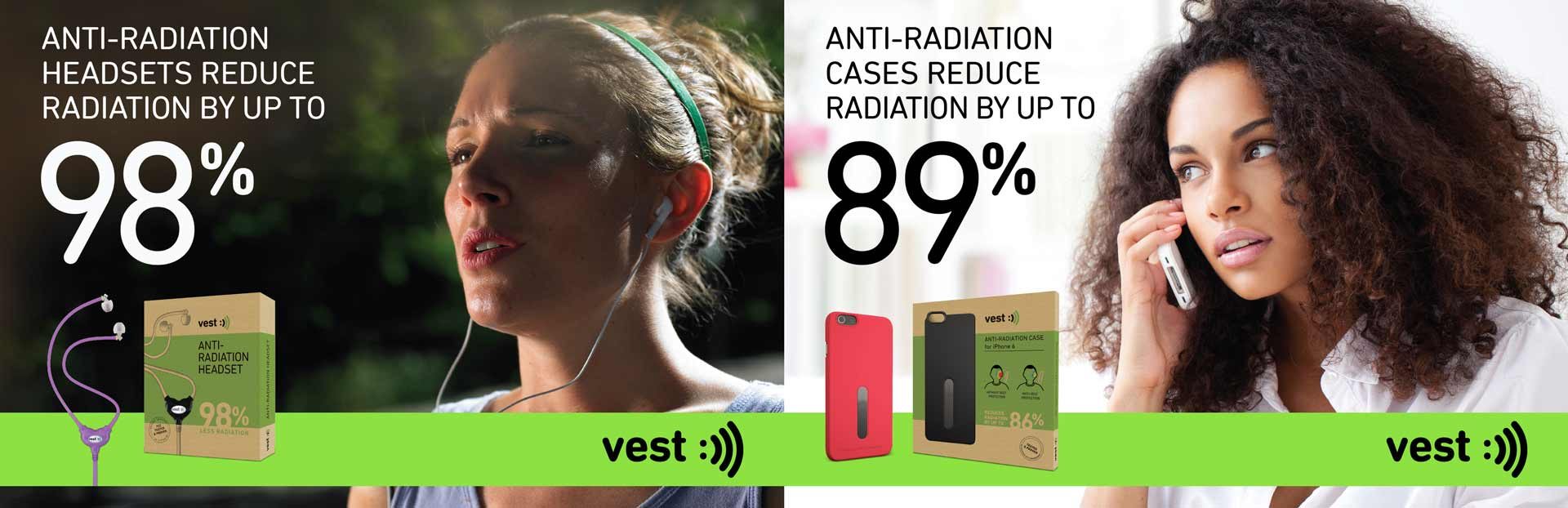 Vest Anti Radiation Headsets & Cases reduce Radiation Exposure up to 89% and 98% respectively